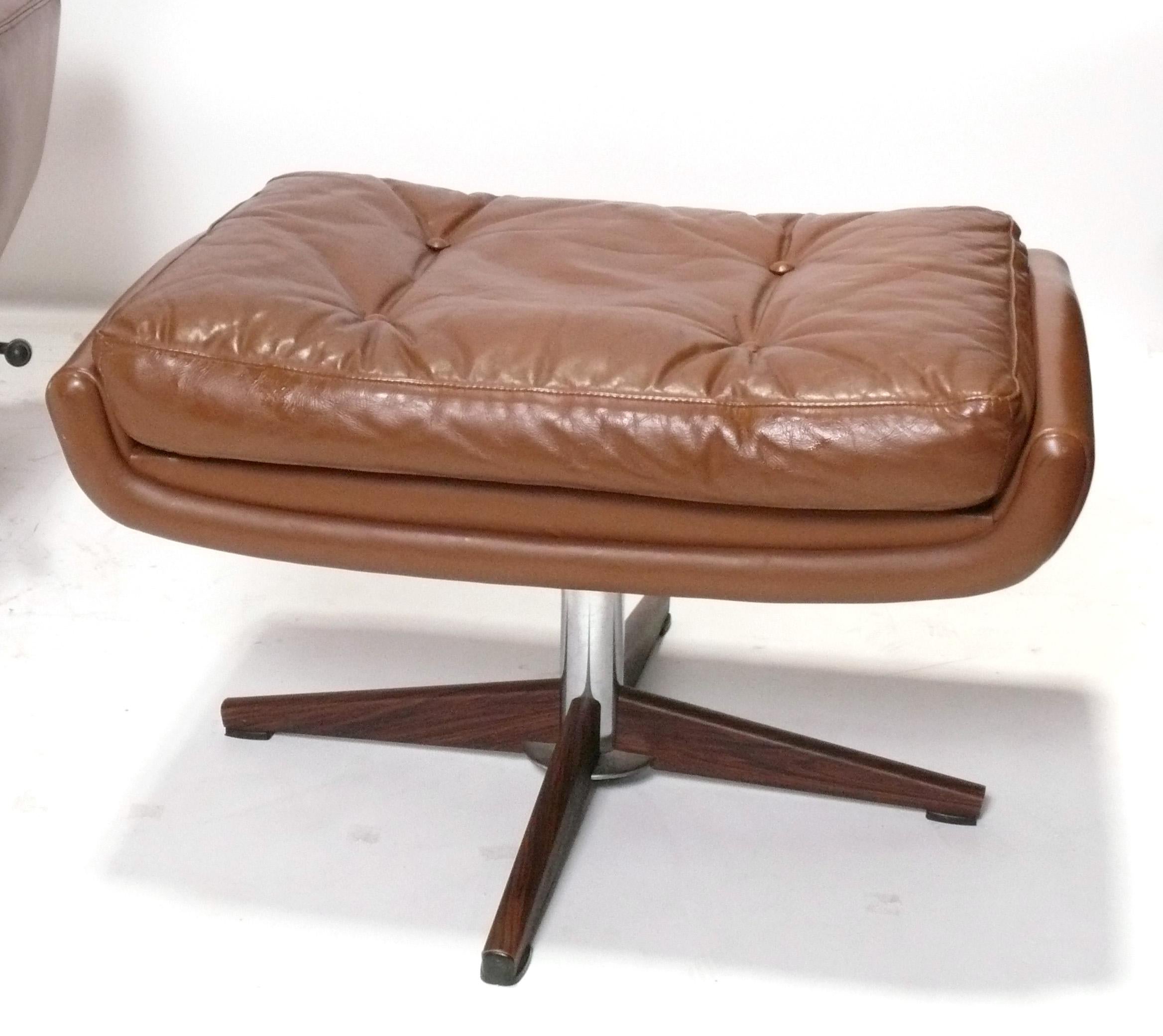 Danish Modern Faux Leather Lounge Chair and Ottoman circa 1960s For Sale 1