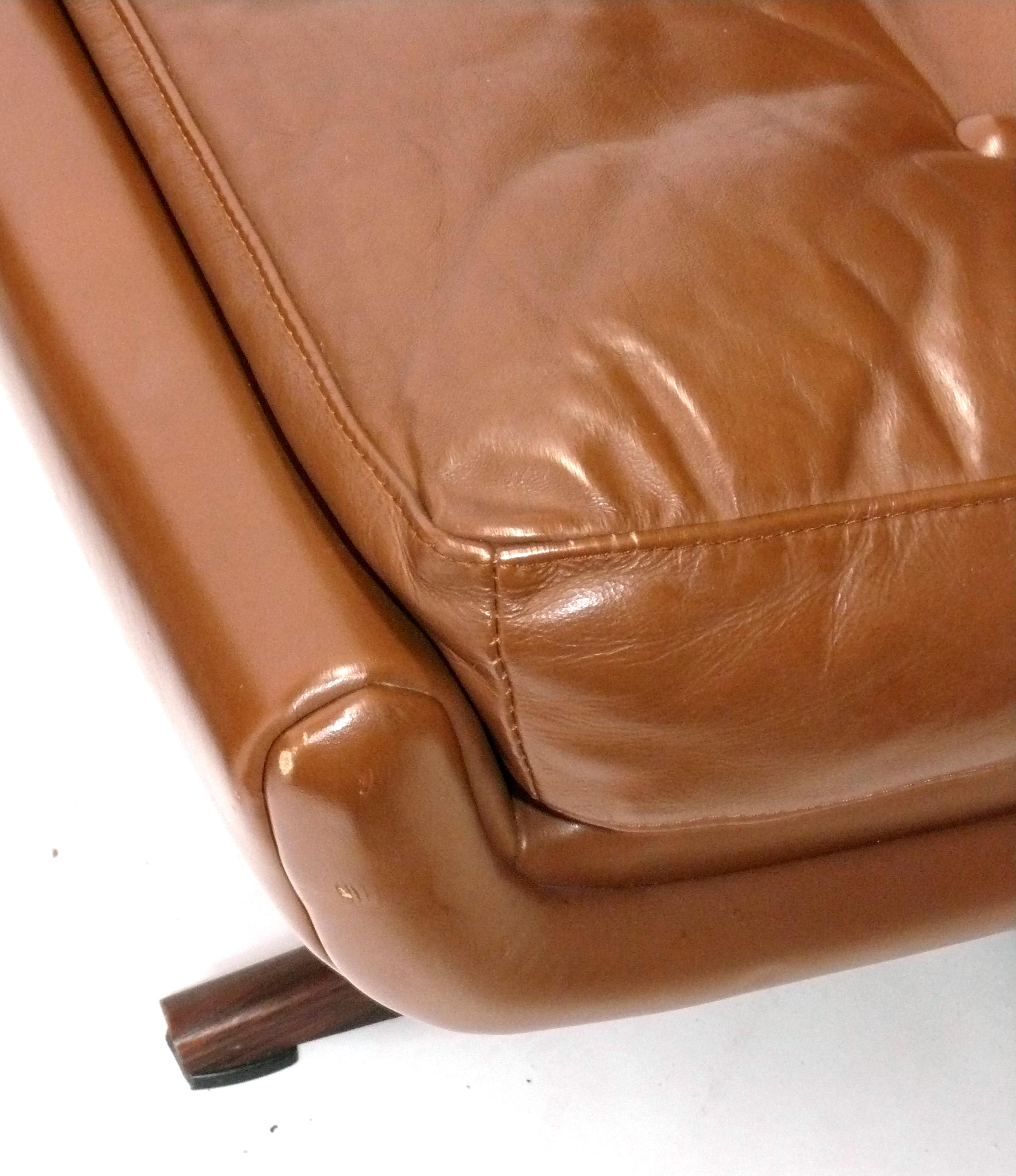Danish Modern Faux Leather Lounge Chair and Ottoman circa 1960s For Sale 3