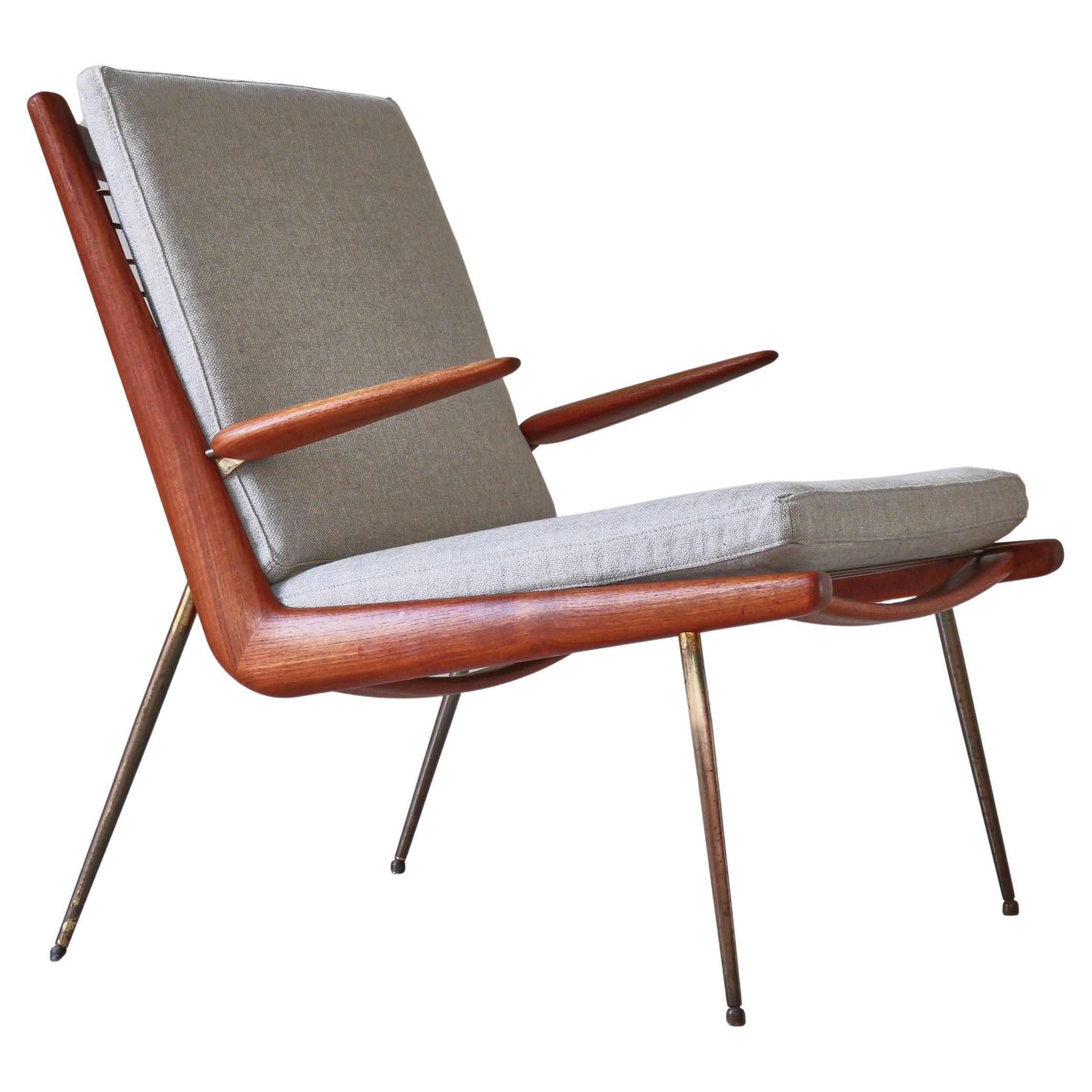 Danish Modern FD-135 Lounge Chair Teak Brass by Hvidt 
Molgaard, Denmark, 1956