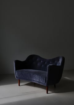 Danish Modern Finn Juhl "46" Sofa, Dark Lavender Blue Velvet, Carl Brørup, 1940s