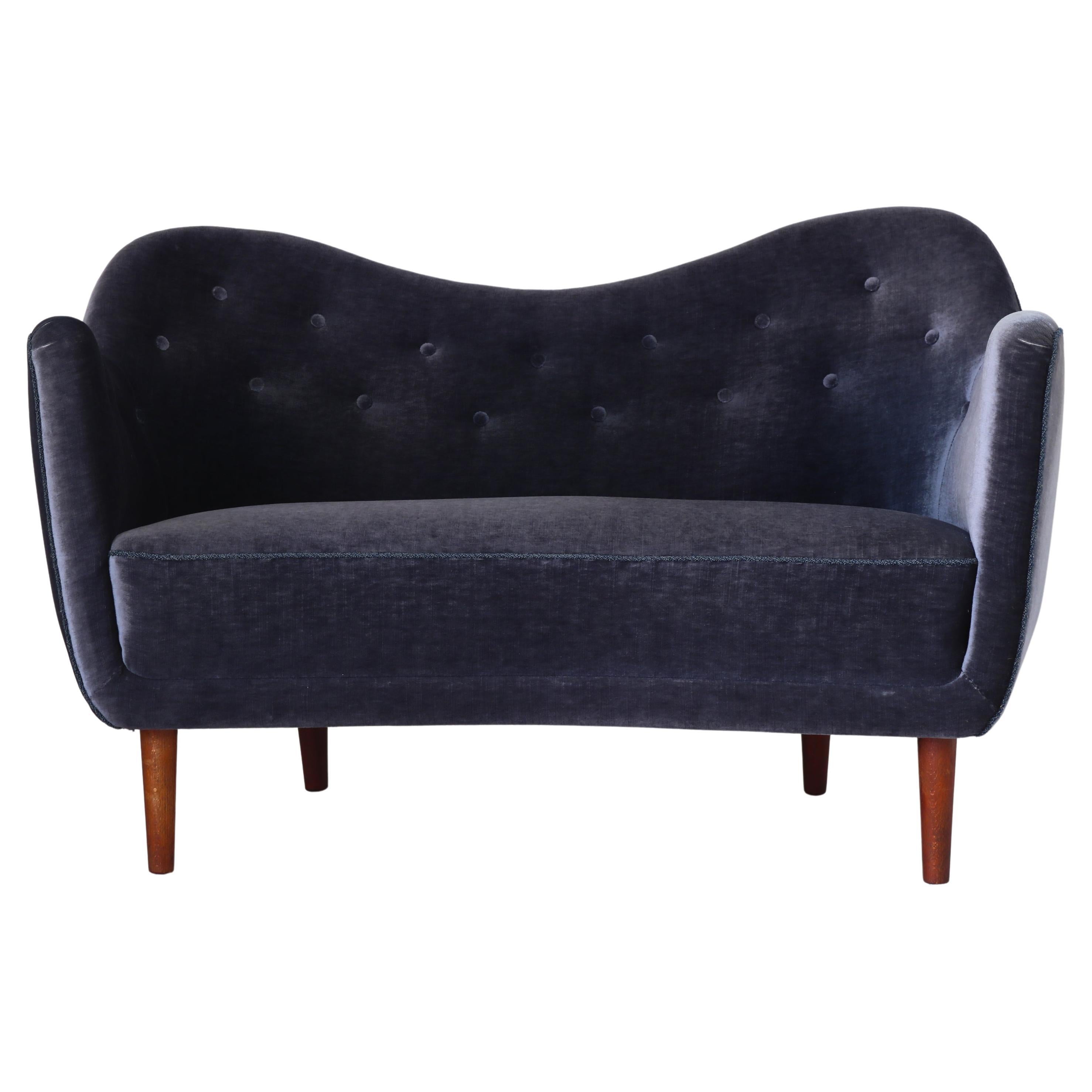 Danish Modern Finn Juhl "46" Sofa, Dark Lavender Blue Velvet, Carl Brørup, 1940s