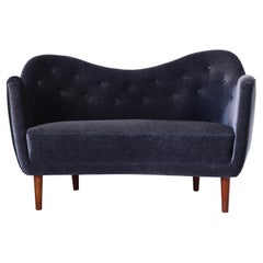 Vintage Danish Modern Finn Juhl "46" Sofa, Dark Lavender Blue Velvet, Carl Brørup, 1940s