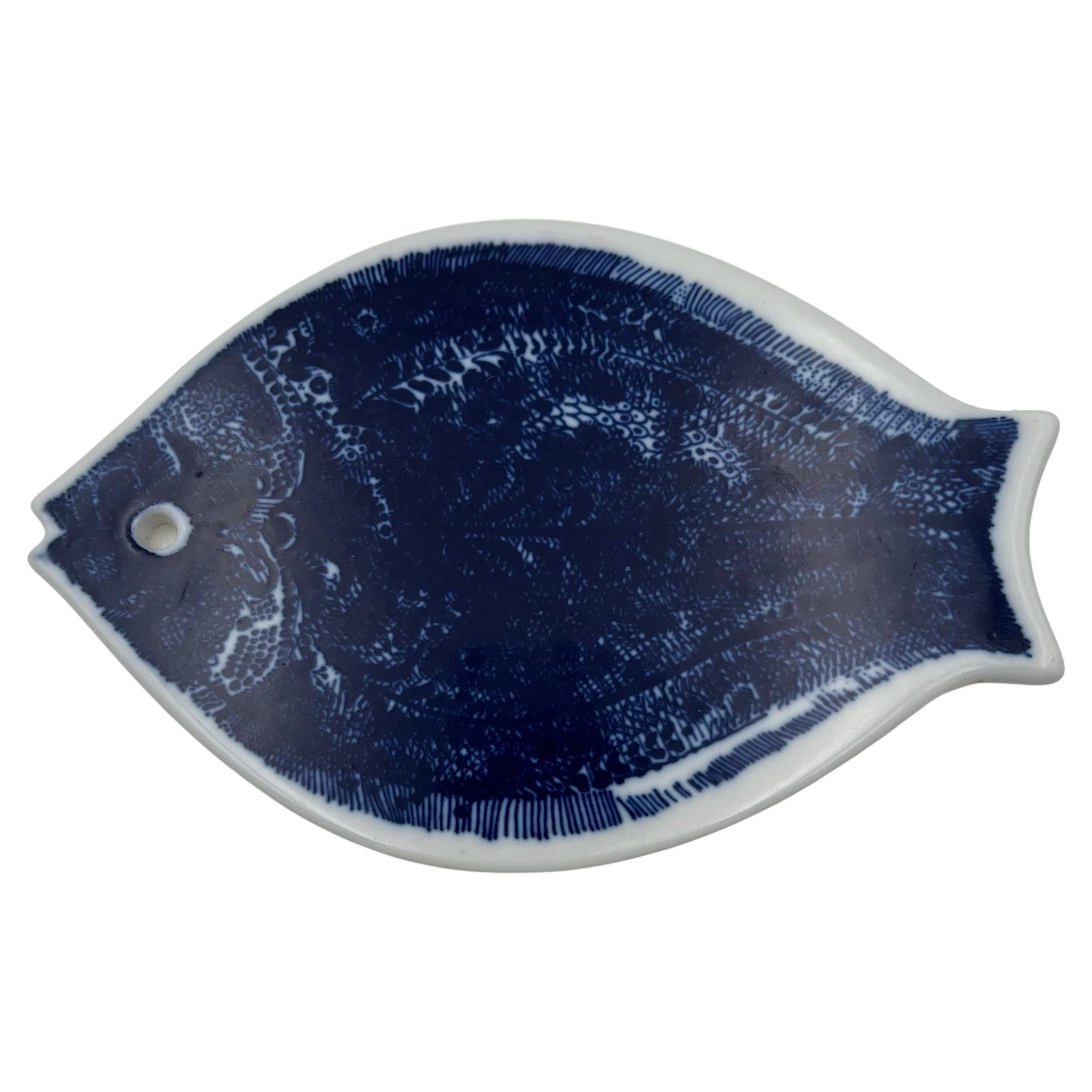 Danish Modern Fish Hot Plate Ceramic by Porsgrund Norway Handpainted