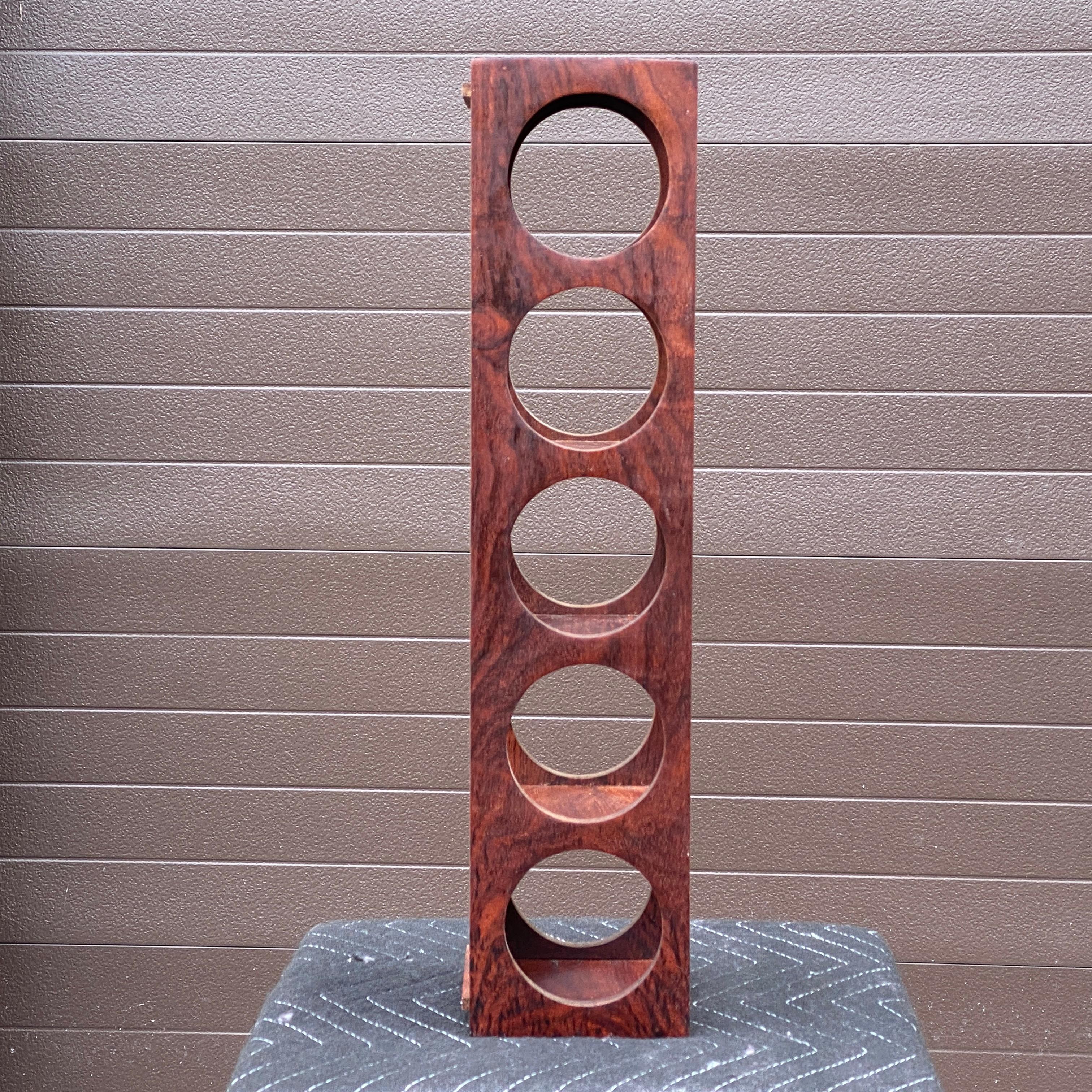 Danish Modern Five Bottle Solid Rosewood Wall-Mounted Wine Rack For Sale 6
