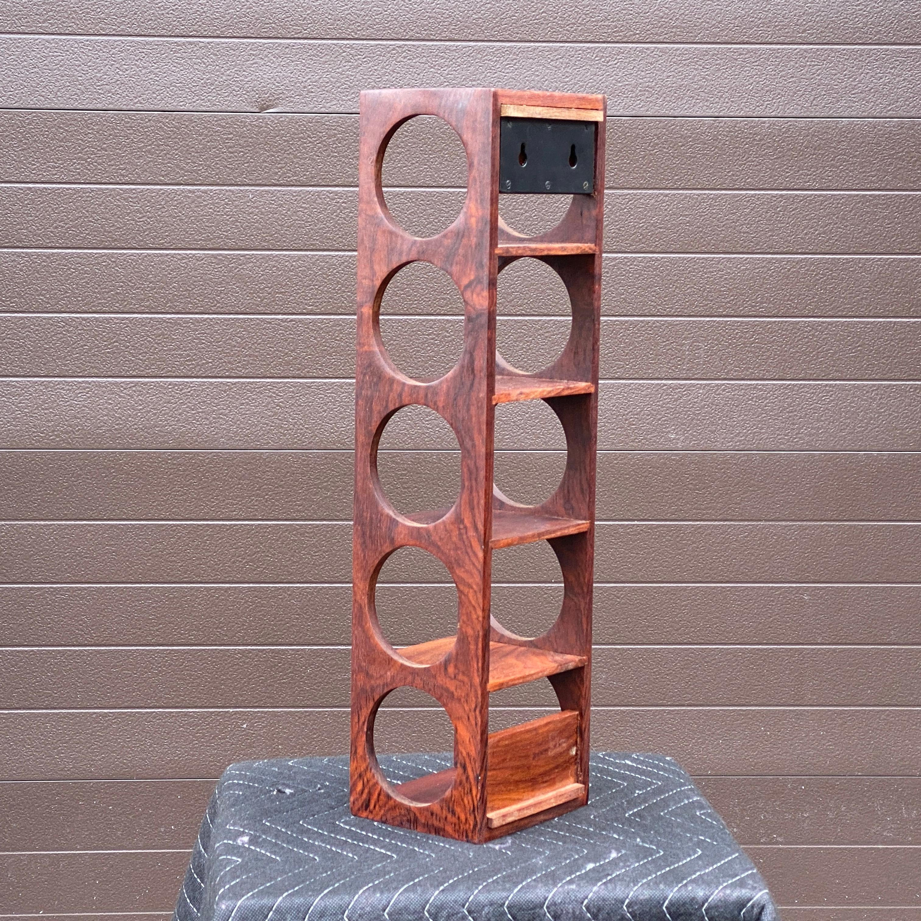 20th Century Danish Modern Five Bottle Solid Rosewood Wall-Mounted Wine Rack For Sale
