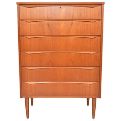 Danish Modern Flared Pull Teak Highboy Dresser