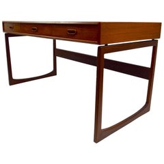 Retro Danish Modern Flat Top Writing Desk Teak and Rosewood