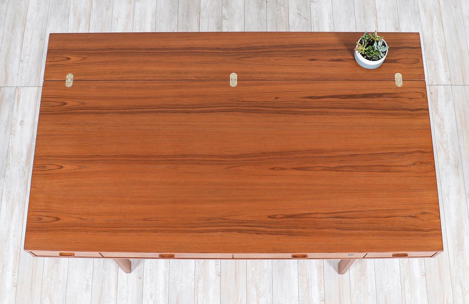 Brass Danish Modern Flip-Top Executive Teak Desk by Peter Løvig Nielsen