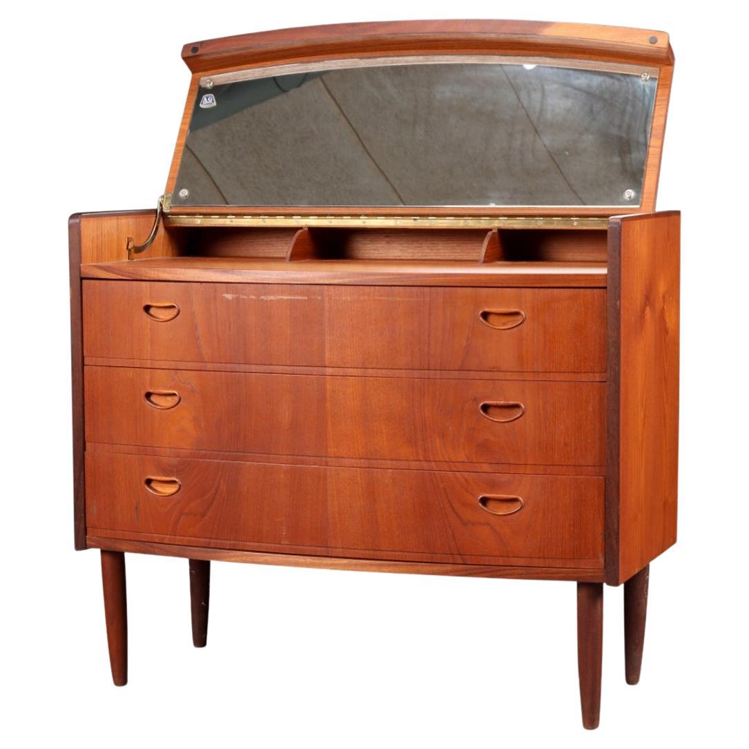 Cassapanca / Vanità da uomo moderna danese con piano ribaltabile in teak