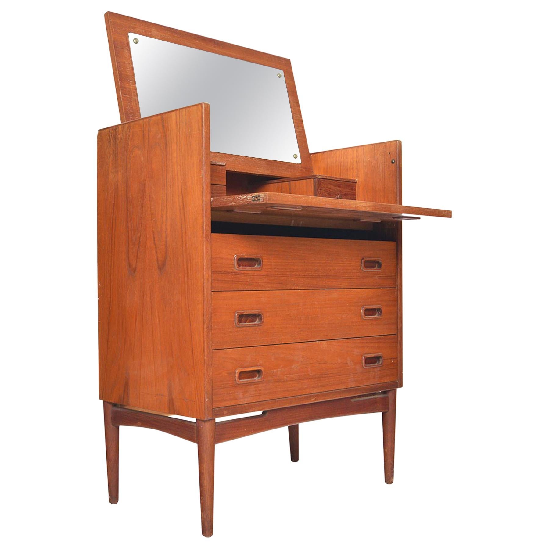 Danish Modern Flip Top Teak Vanity by Mogens Kold