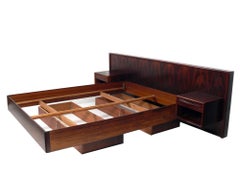 Danish Modern "Floating" Rosewood Bed with Integrated Nightstands