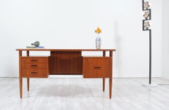 Danish Modern Floating-Top Desk with Bookshelf