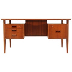 Danish Modern Floating-Top Desk with Bookshelf