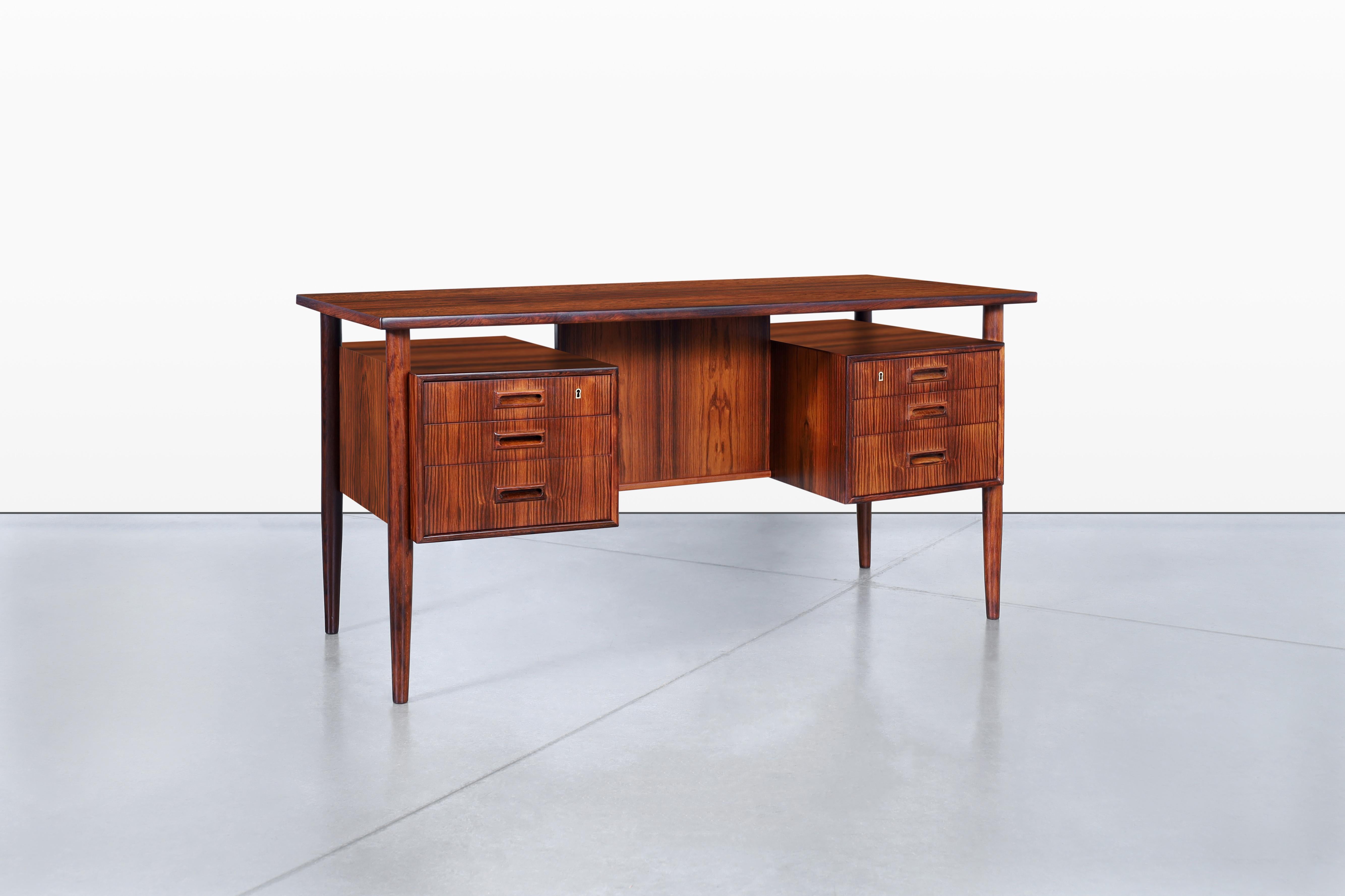 Danish Modern Floating Top Rosewood Desk by Johannes Sorth In Excellent Condition In North Hollywood, CA