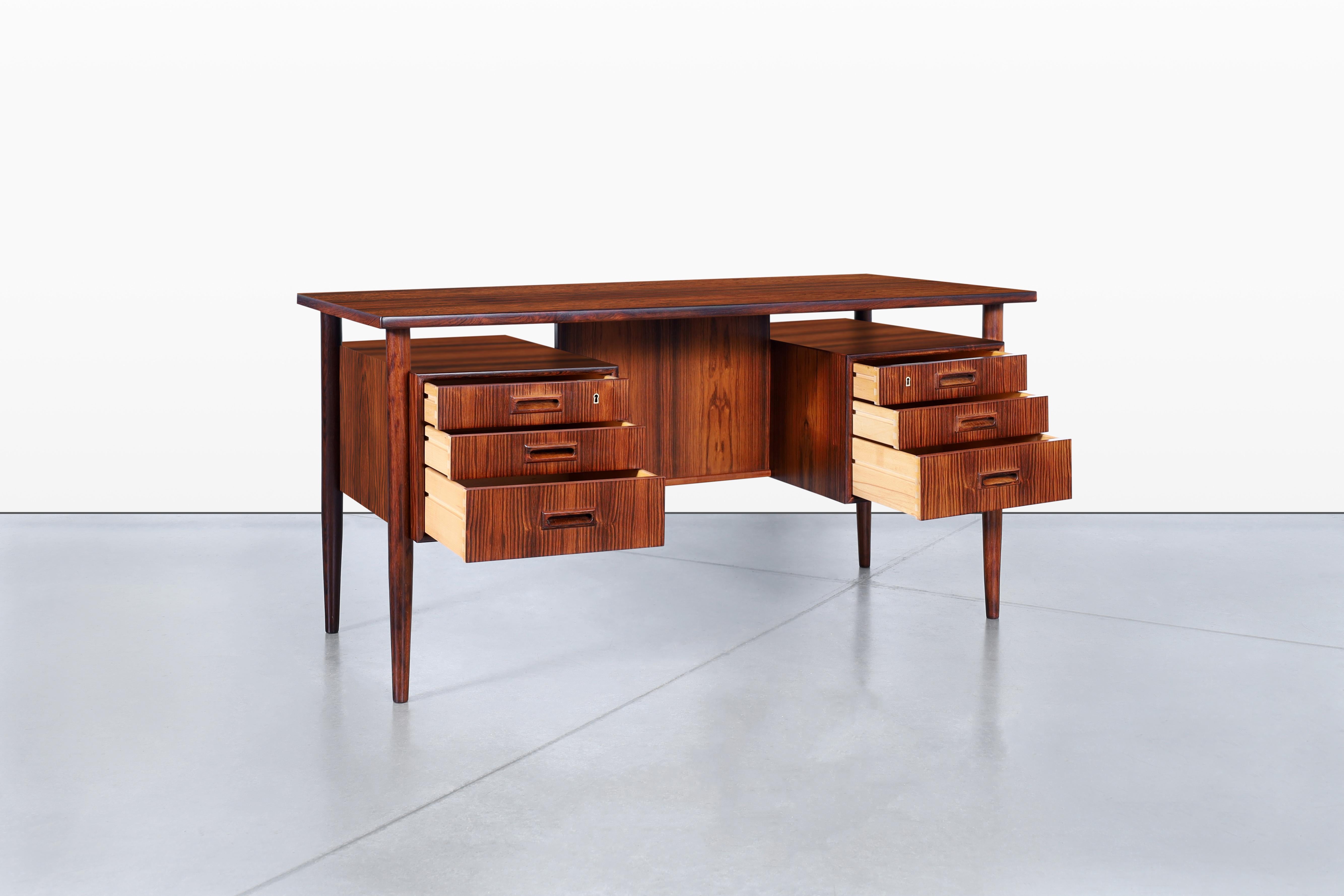Danish Modern Floating Top Rosewood Desk by Johannes Sorth 1