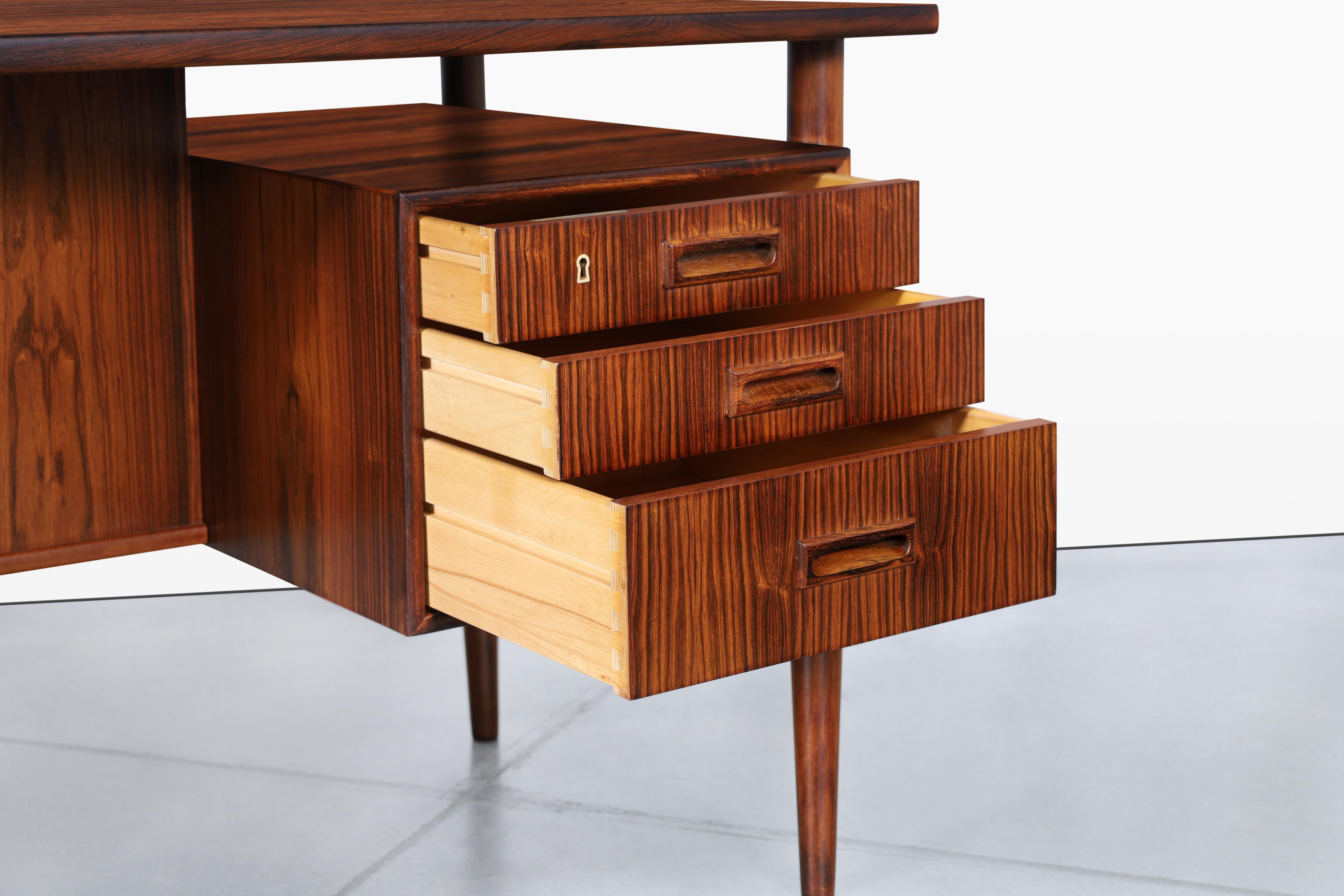 Danish Modern Floating Top Rosewood Desk by Johannes Sorth 2