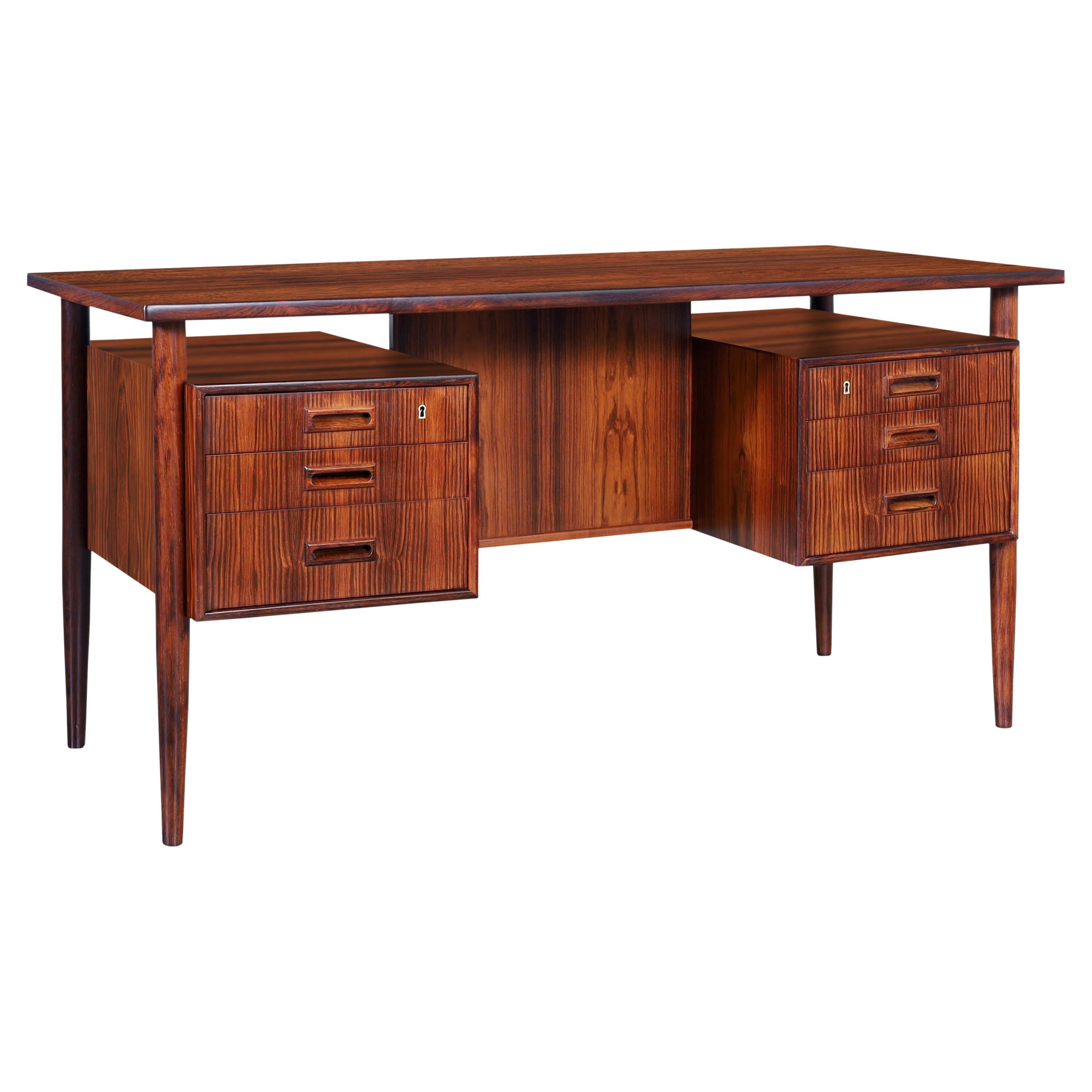 Danish Modern Floating Top Rosewood Desk by Johannes Sorth