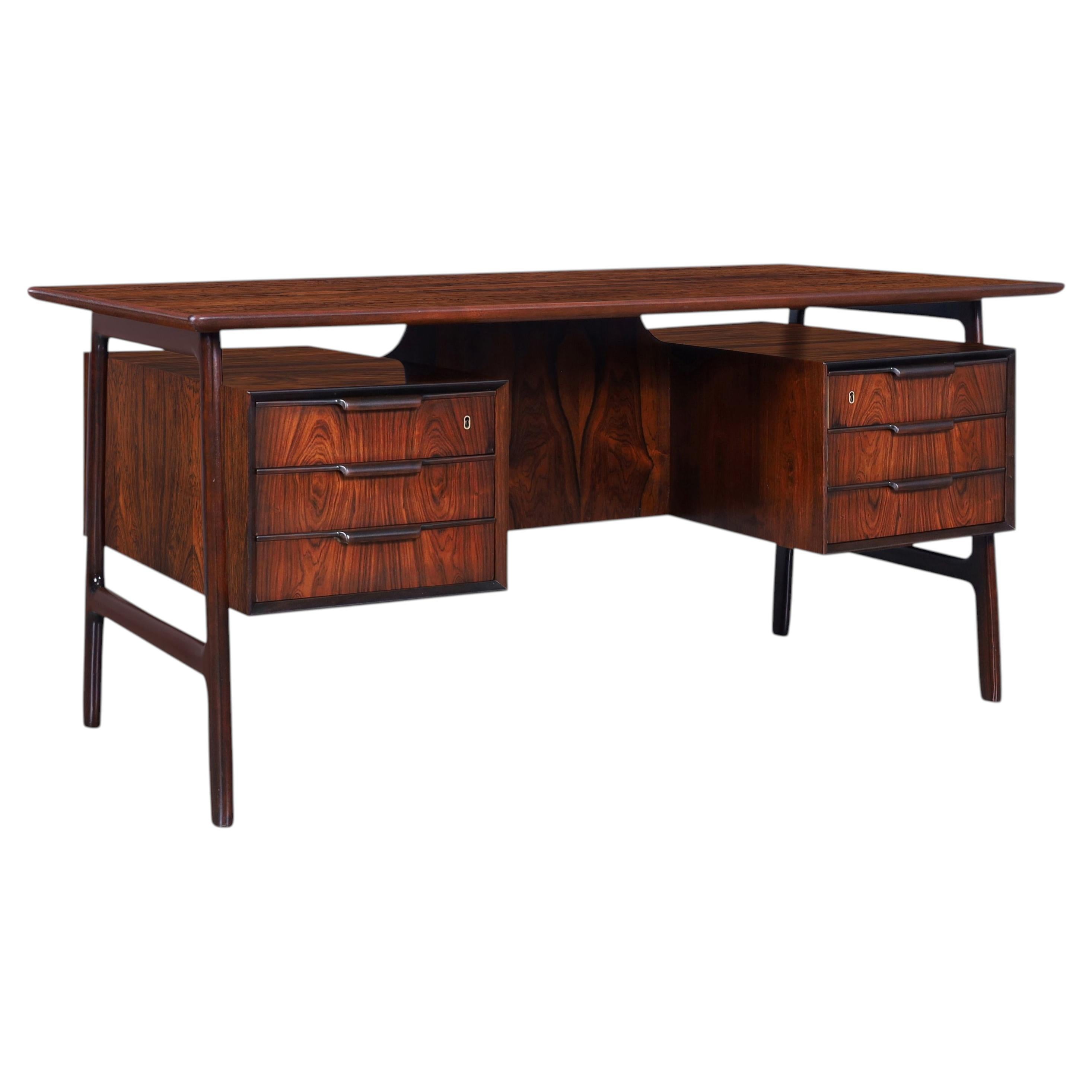 Bureau moderne danois à plateau flottant en palissandre Modern 75 by Gunni Omann