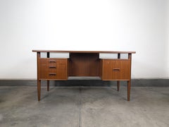 Danish Modern Floating Top Teak Desk by Johannes Sorth for Bornholm Møbelfabrik