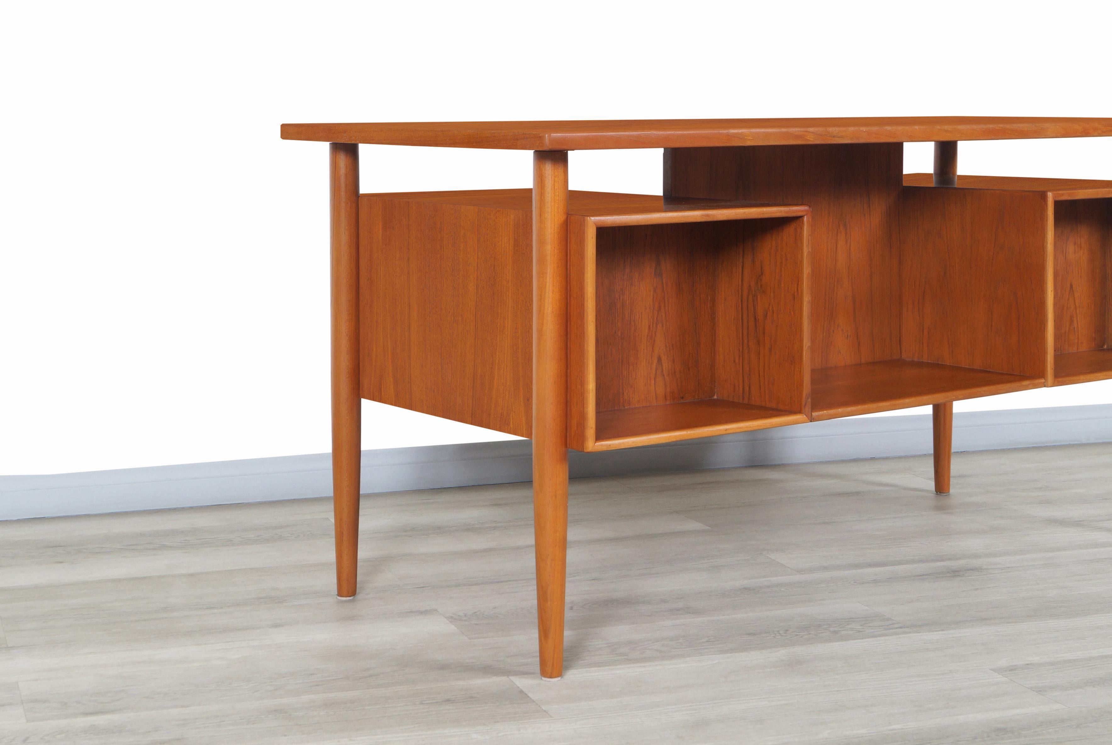 Danish Modern Floating Top Teak Desk by Johannes Sorth 5