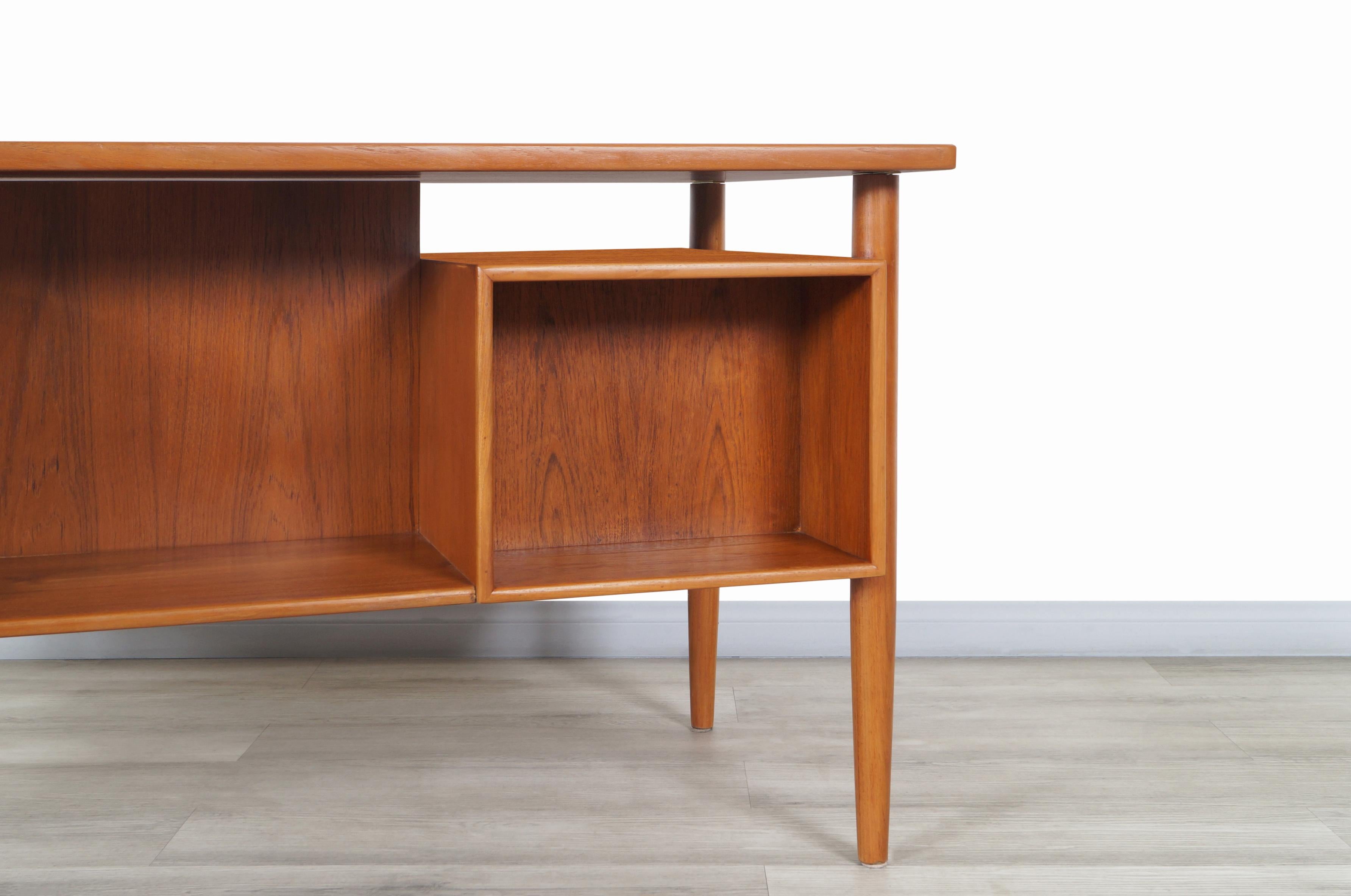 Danish Modern Floating Top Teak Desk by Johannes Sorth 6