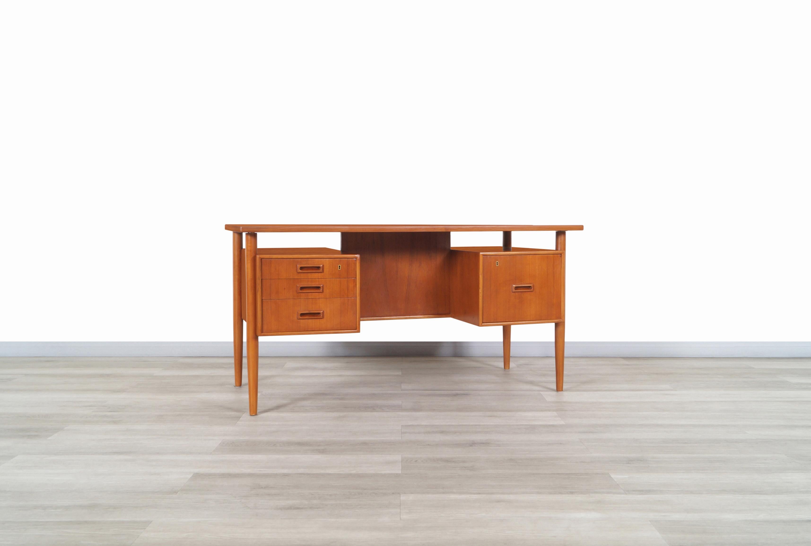 Mid-20th Century Danish Modern Floating Top Teak Desk by Johannes Sorth