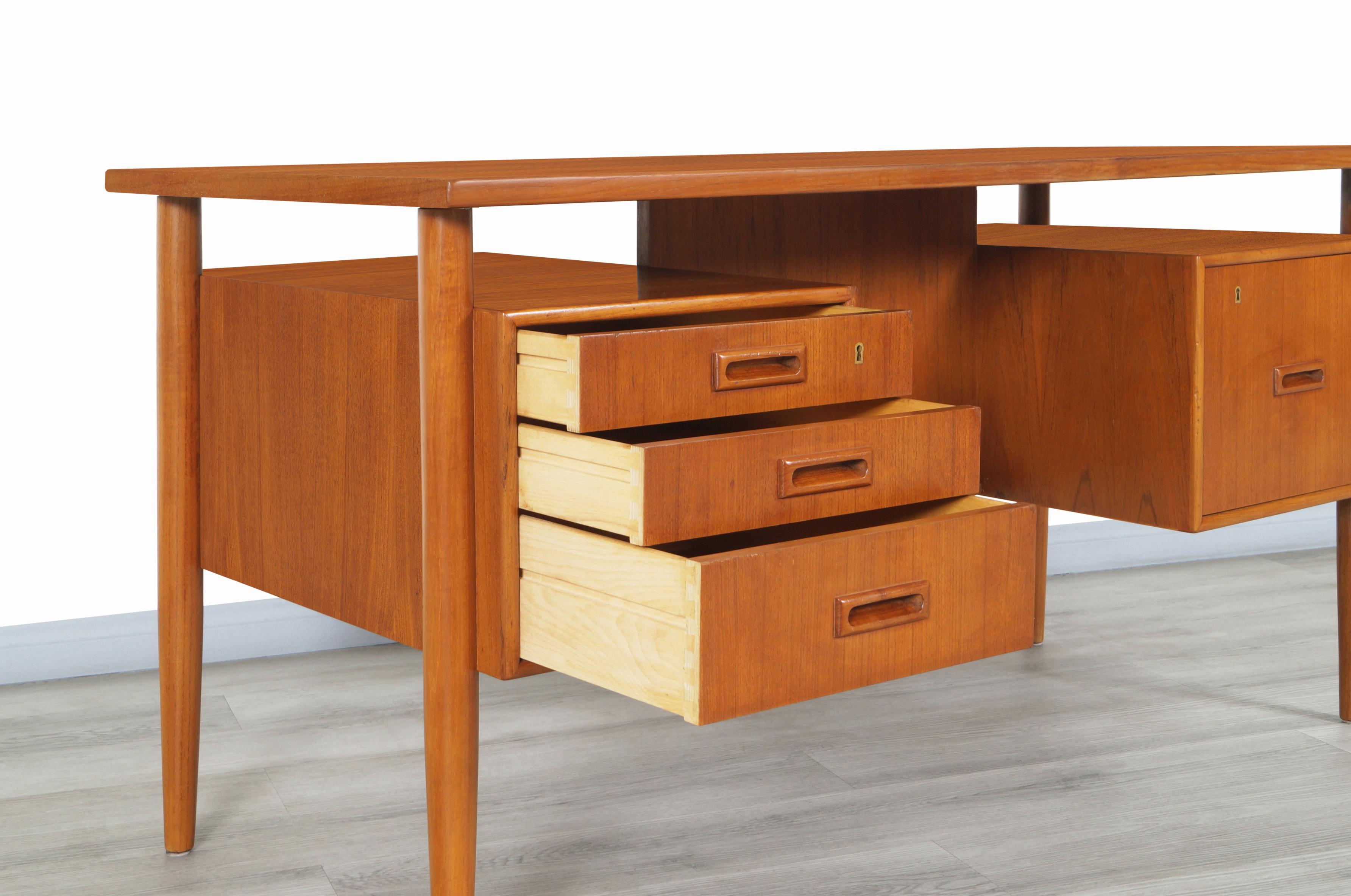 Danish Modern Floating Top Teak Desk by Johannes Sorth 2