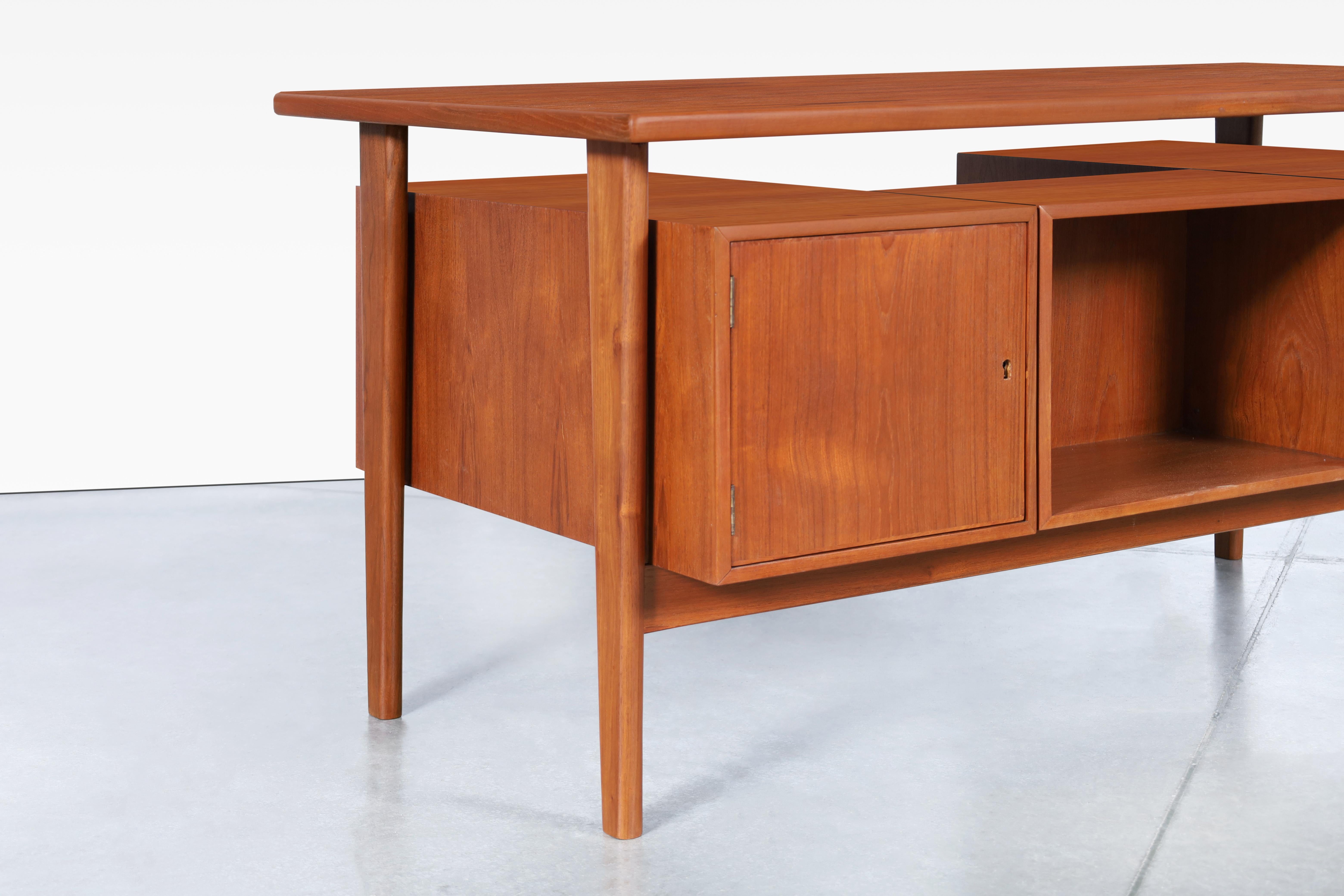 Danish Modern Floating Top Teak Desk by Kai Kristiansen 5