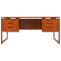 Danish Modern Floating-Top Teak Desk with Bookshelf by Dyrlund