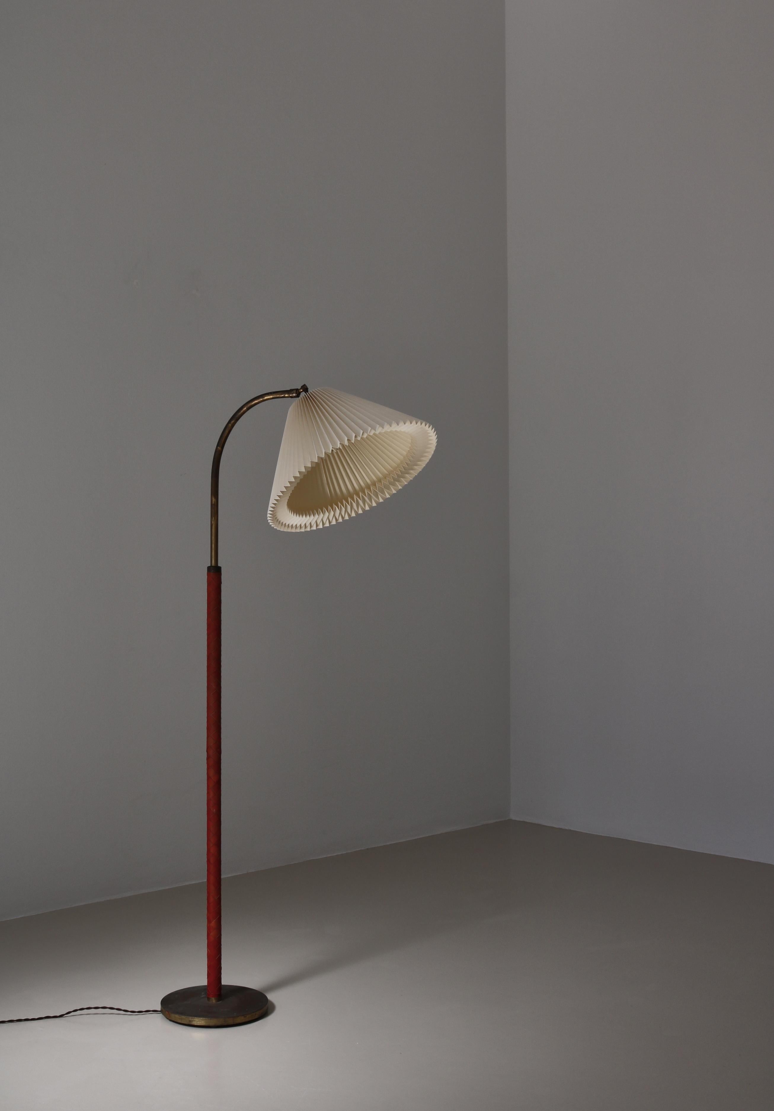 Danish Modern Floor Lamp, Brass & Leather by LYFA, Denmark, 1940s For Sale 2