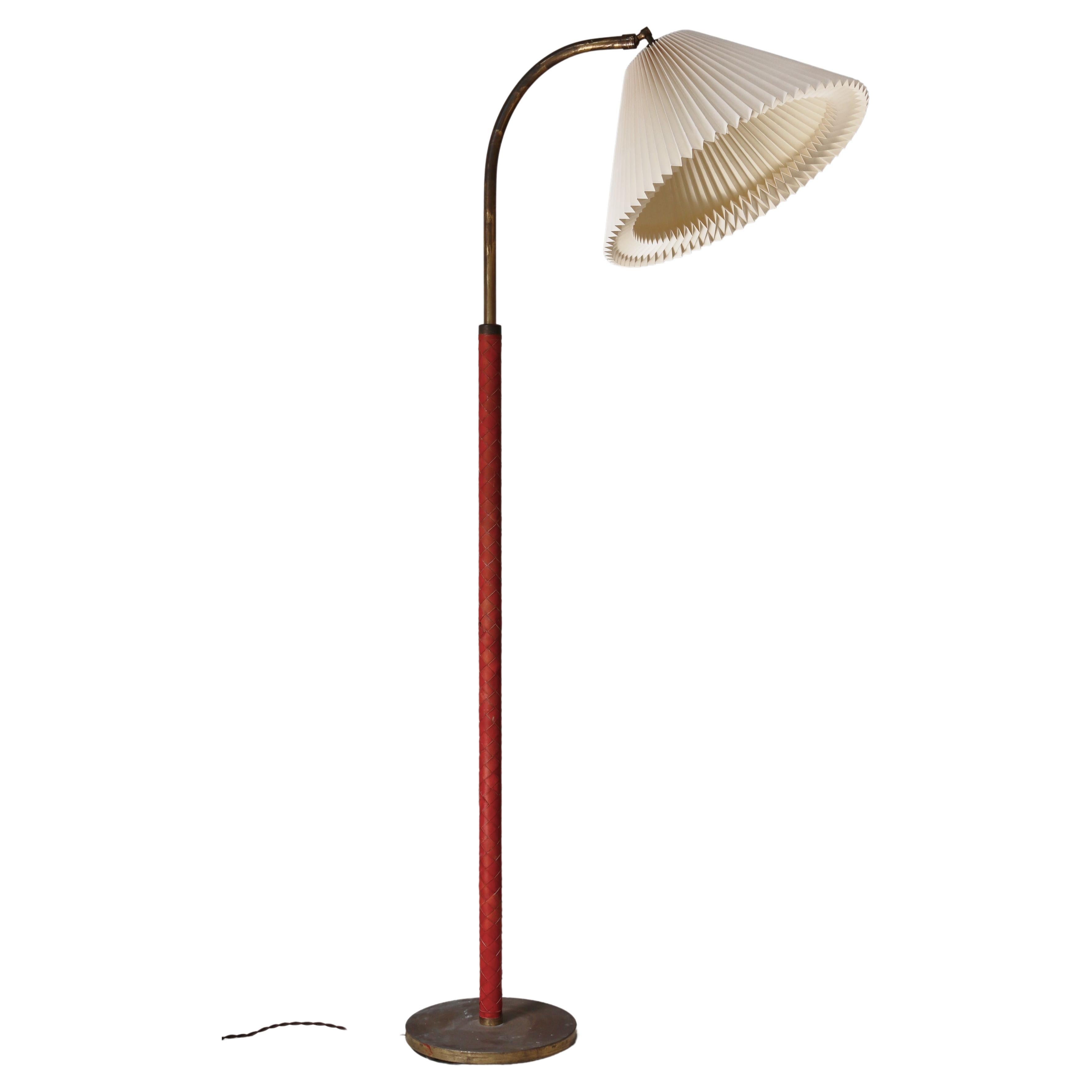 Danish Modern Floor Lamp, Brass & Leather by LYFA, Denmark, 1940s