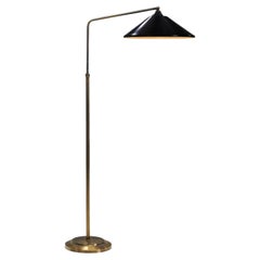 Vintage Danish Modern Floor Lamp with Black Lacquered Shade, Denmark, 1950s