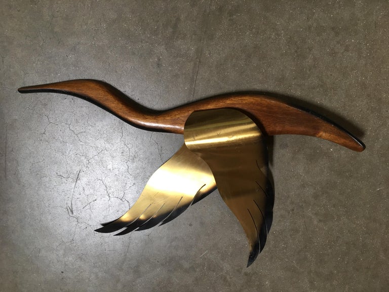 Danish Modern Flying Geese Wood Brass Birds Wall Sculpture At 1stdibs