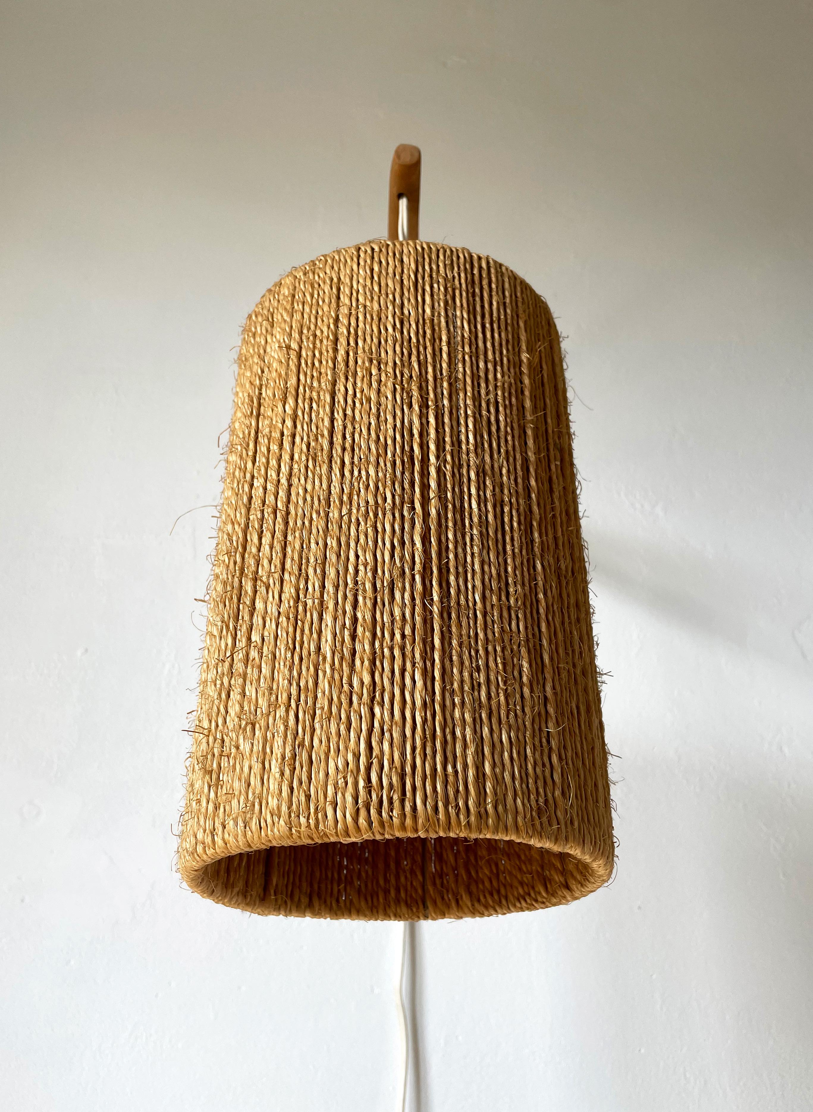 Hand-Crafted Danish Modern Fog & Morup Style Papercord Wall Light, 1950s For Sale