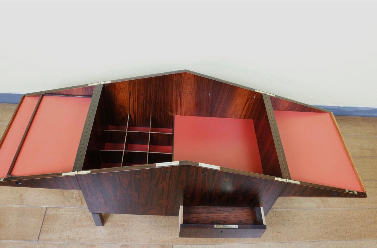 Danish Modern Folding Bar Cabinet by Leif Alring for c.f. Christensen In Good Condition For Sale In North Hollywood, CA