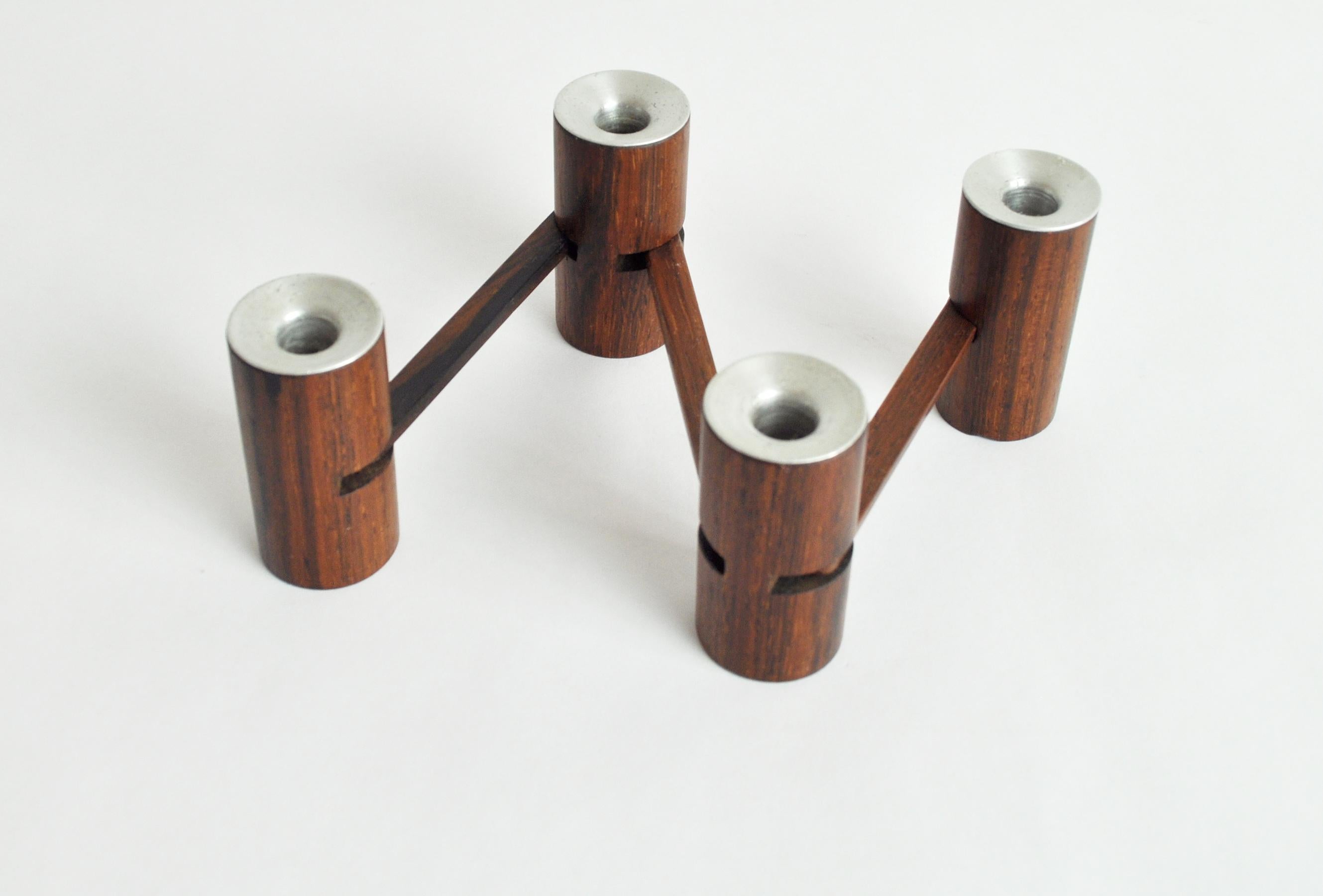 Scandinavian Modern Danish Modern Folding Candleholder in Wood and Aluminium, 1960s