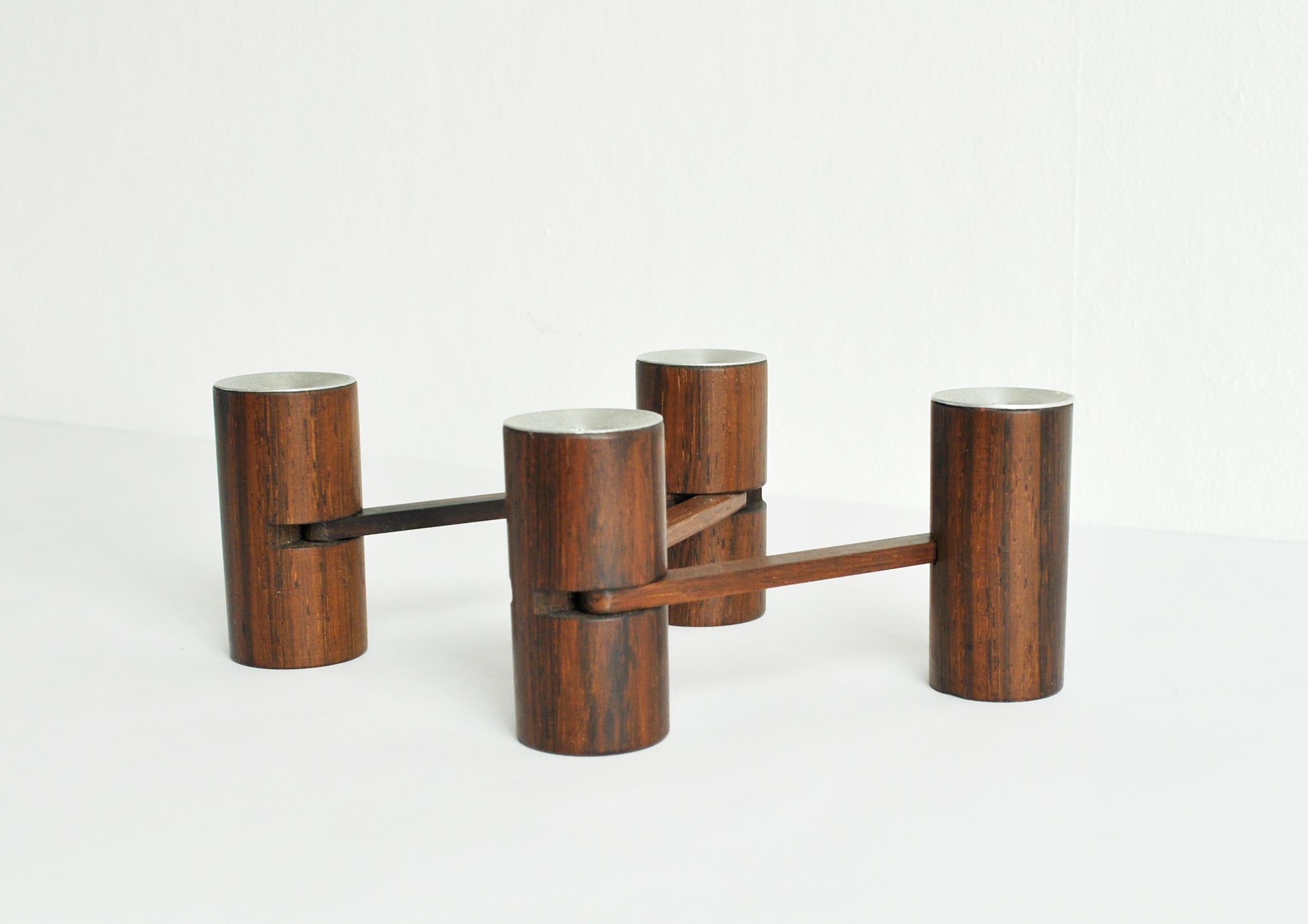 Danish Modern Folding Candleholder in Wood and Aluminium, 1960s In Good Condition In Vordingborg, DK