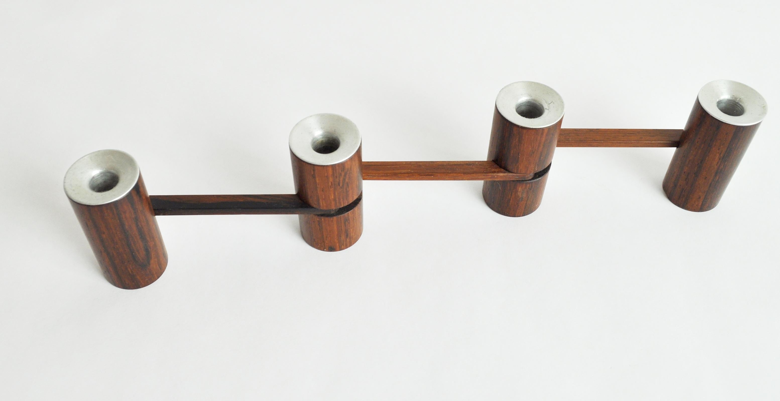 20th Century Danish Modern Folding Candleholder in Wood and Aluminium, 1960s