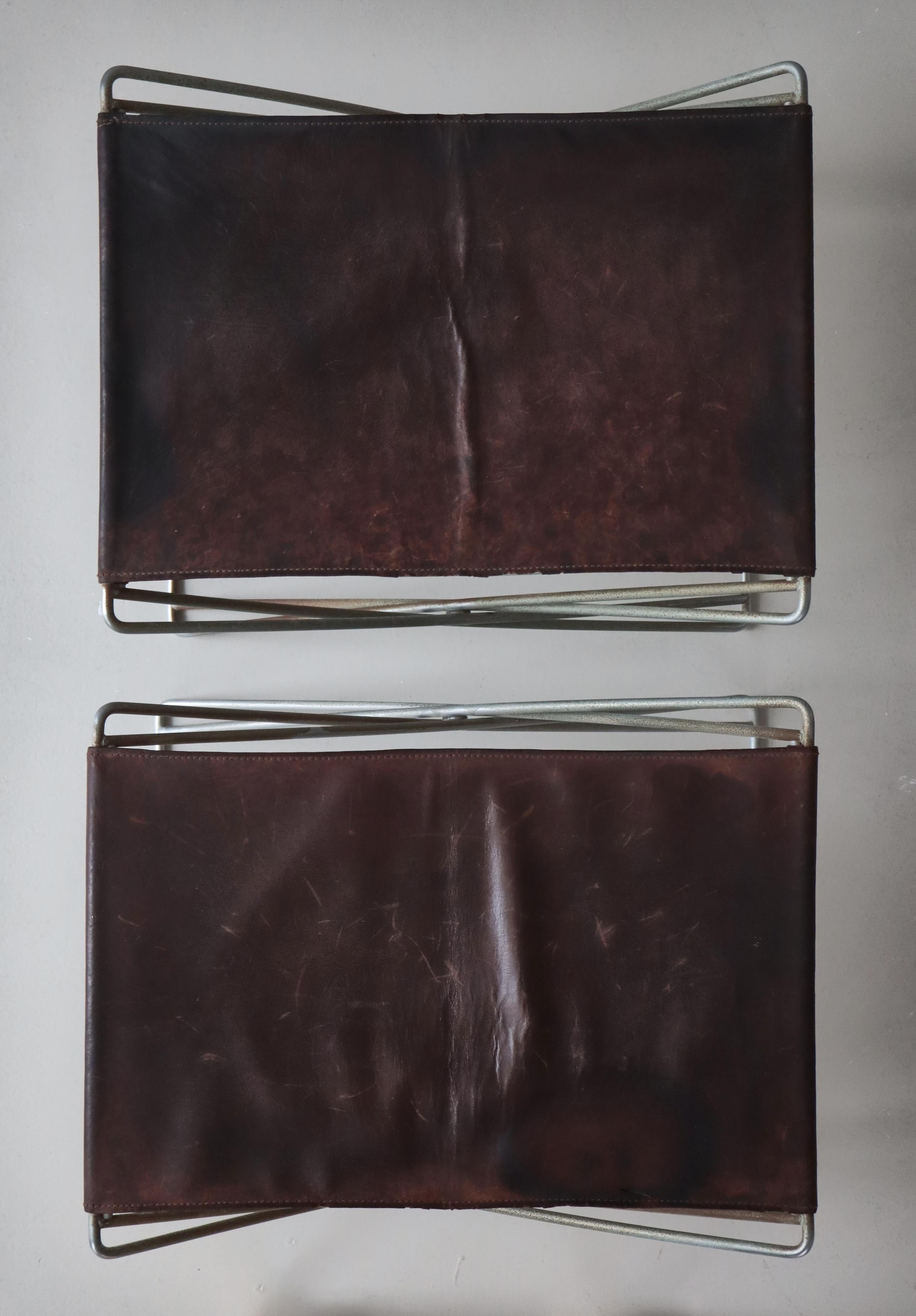 Sgabelli moderni danesi Foldes in acciaio e pelle patinata, Jørgen Gammelgaard, 1970 in vendita 11