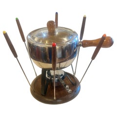 Danish Modern Fondue Pot 1970's Never Used with Forks Complete Set