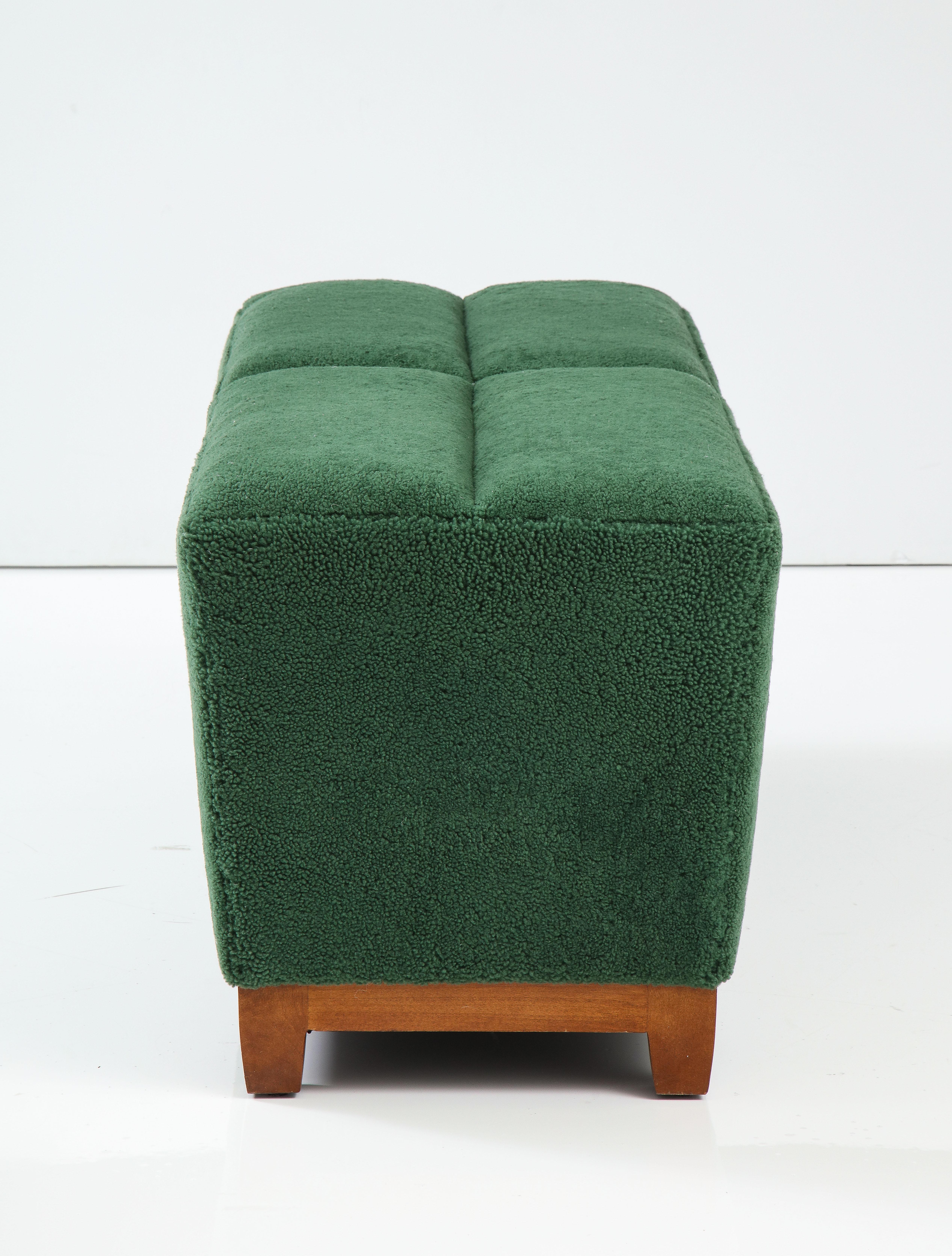 Danish Modern Forest Green Sheepskin Bench In Excellent Condition For Sale In New York, NY