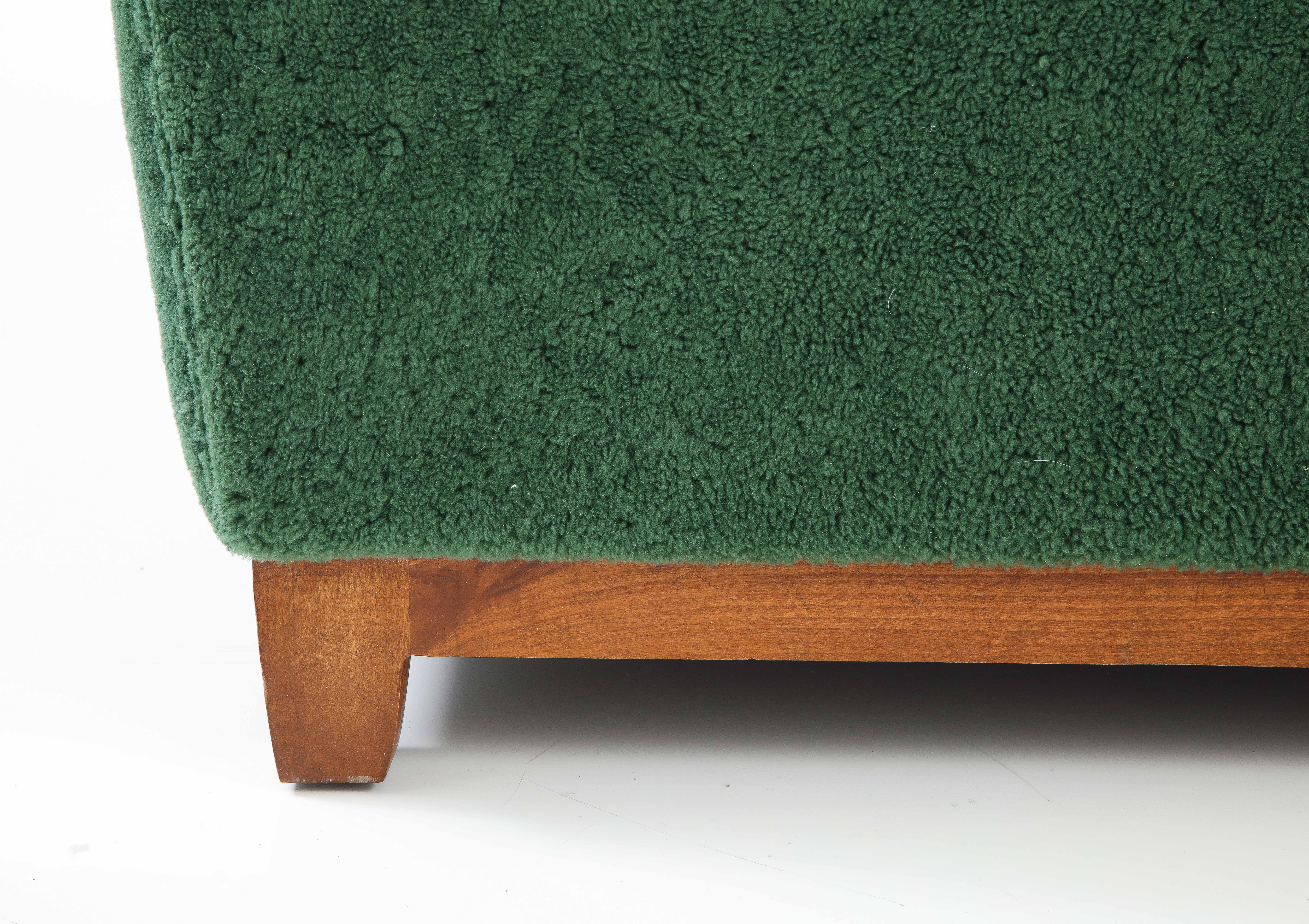 20th Century Danish Modern Forest Green Sheepskin Bench For Sale