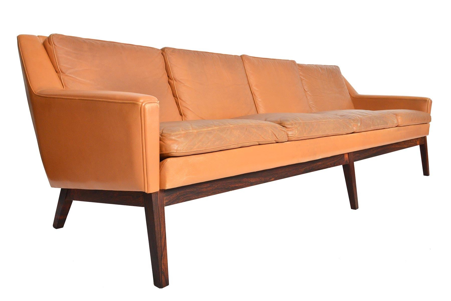 Scandinavian Modern Danish Modern Four-Seat Sepia Leather Sofa