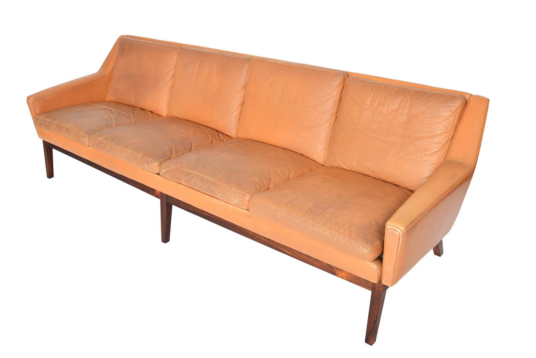 Danish Modern Four-Seat Sepia Leather Sofa In Good Condition In Berkeley, CA