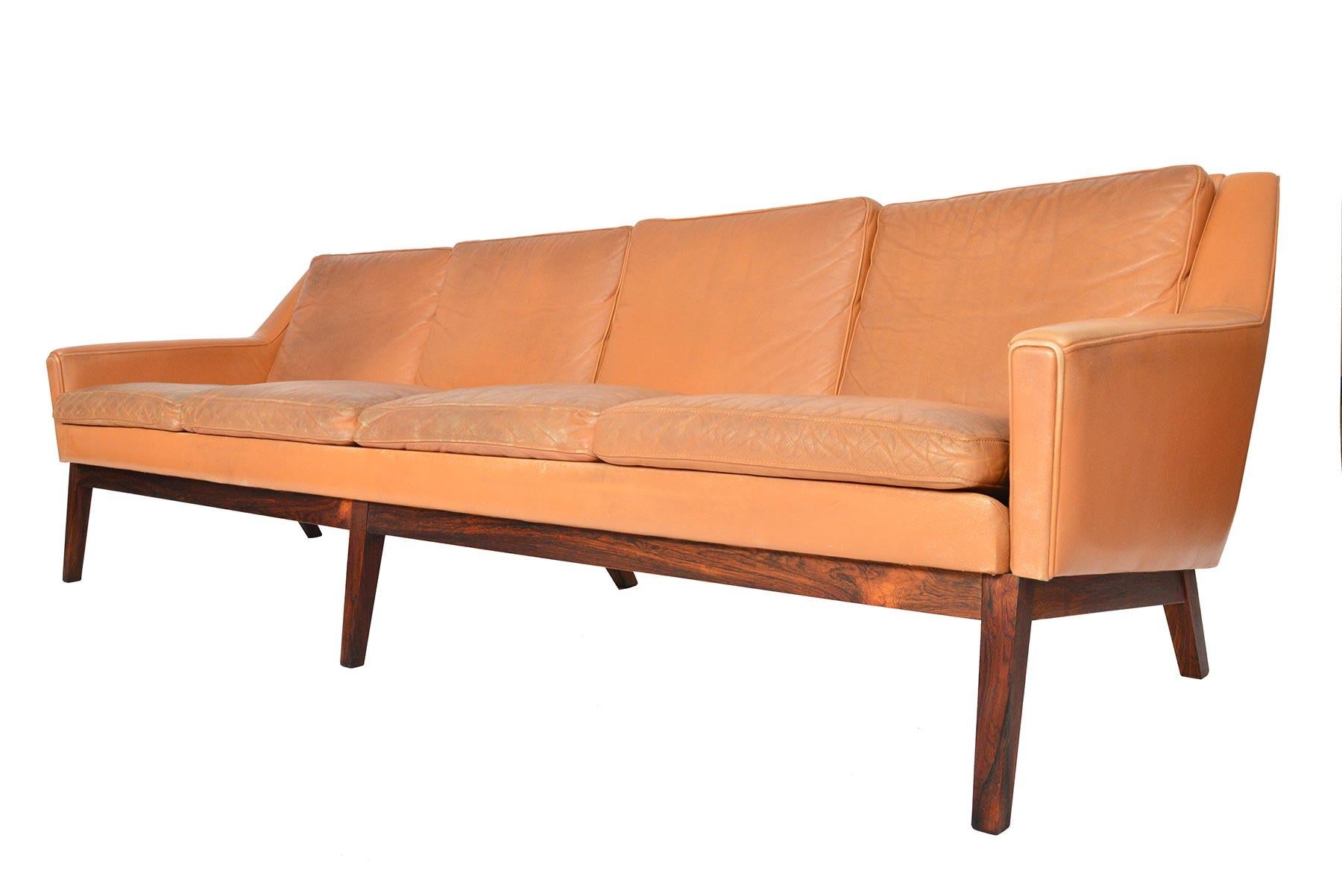 20th Century Danish Modern Four-Seat Sepia Leather Sofa
