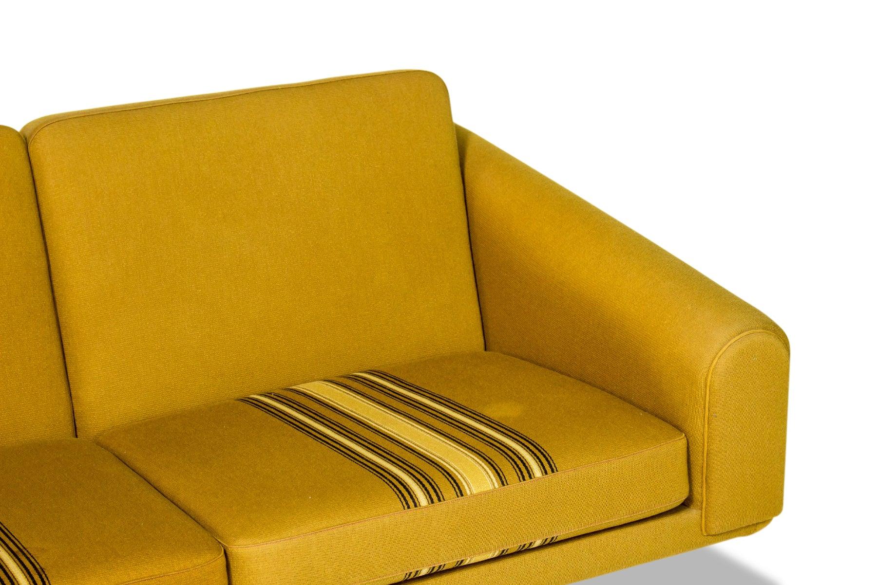 Danish Modern Four Seat Sofa In Mustard Yellow Striped Wool In Excellent Condition In Berkeley, CA
