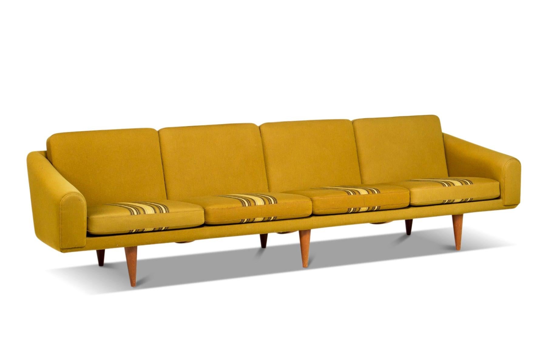 20th Century Danish Modern Four Seat Sofa In Mustard Yellow Striped Wool