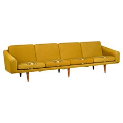 Danish Modern Four Seat Sofa In Mustard Yellow Striped Wool