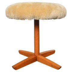 Danish Modern Four Star Swivel Ottoman in Shearling Wool