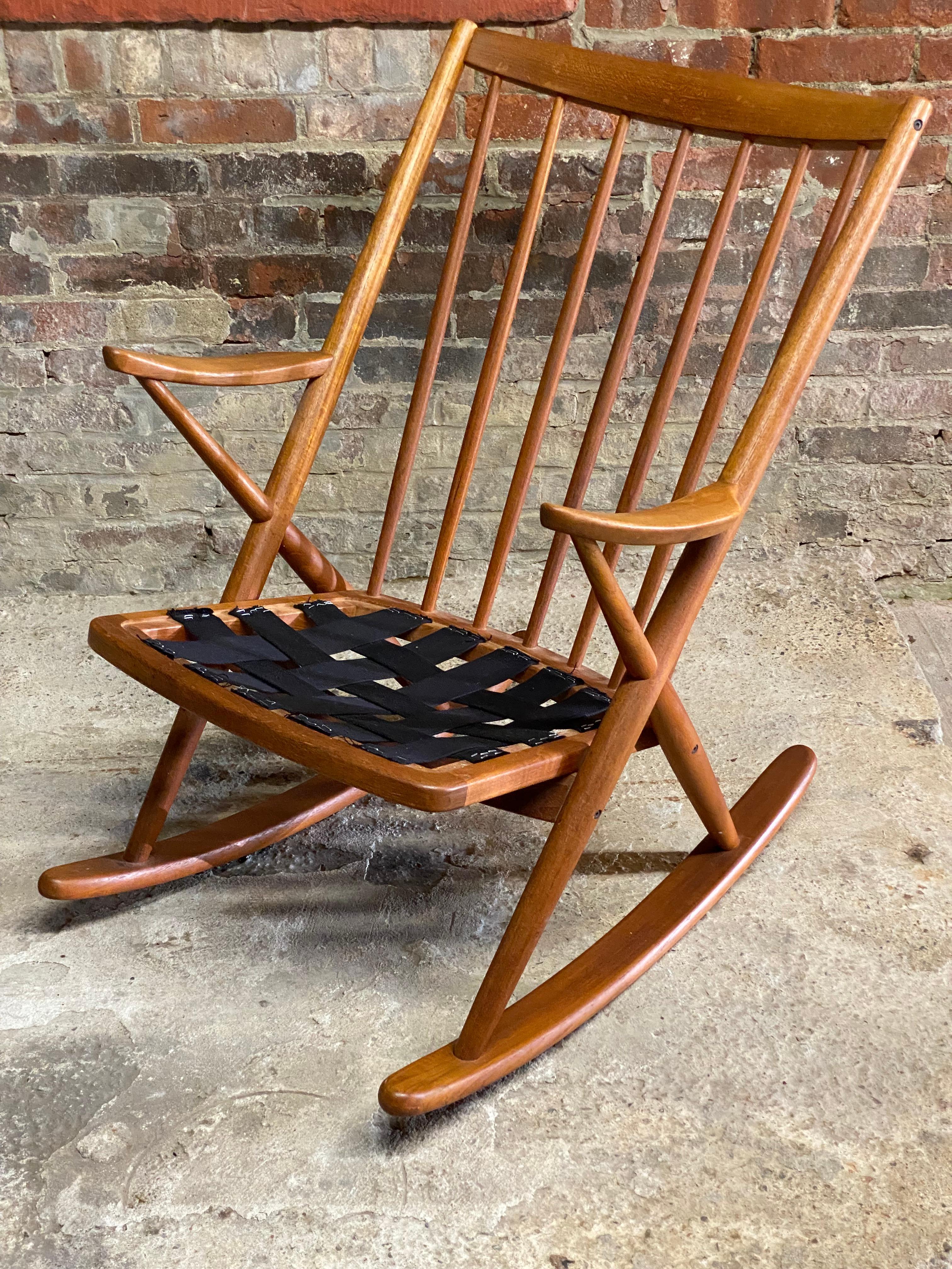 Danish Modern Frank Reenskaug for Bramin Teak Spindle Back Rocking Chair For Sale 4